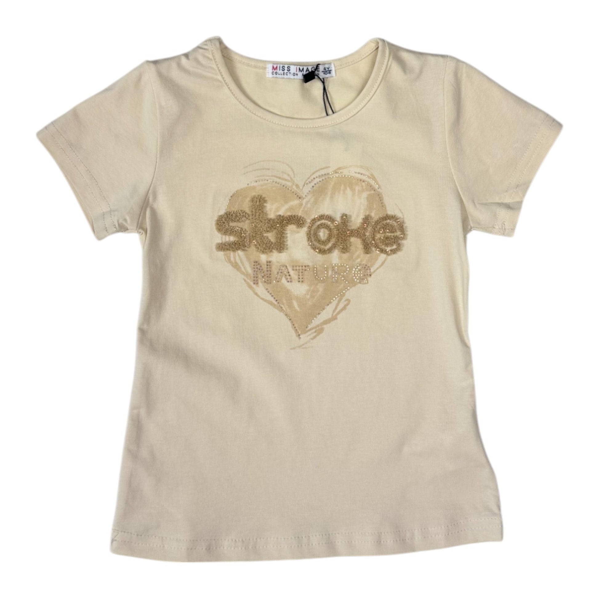 Tricou crem cu inimioara - Kids Magazin