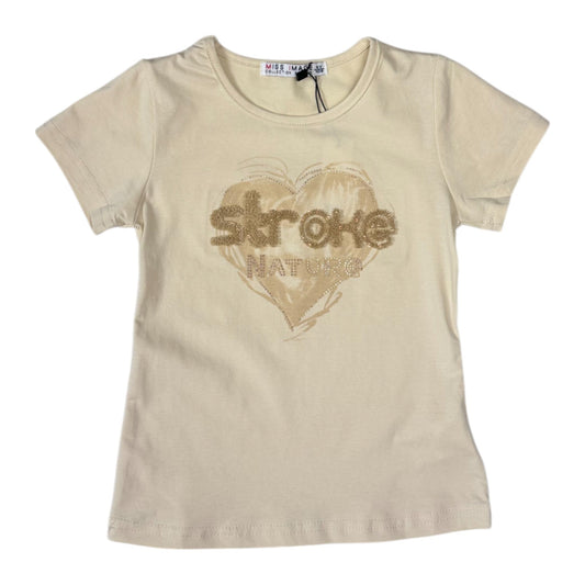 Tricou crem cu inimioara - Kids Magazin