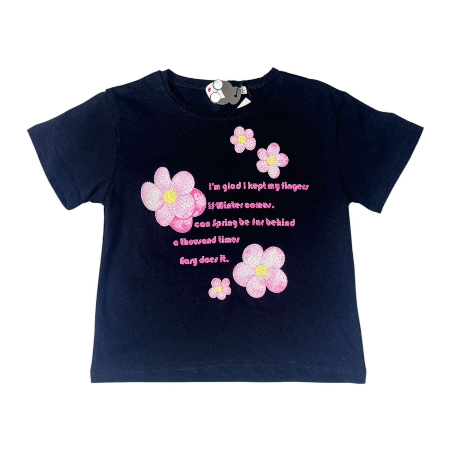 Tricou cu floricele de fata negru - Kids Magazin