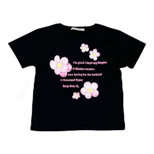 Tricou cu floricele de fata negru - Kids Magazin
