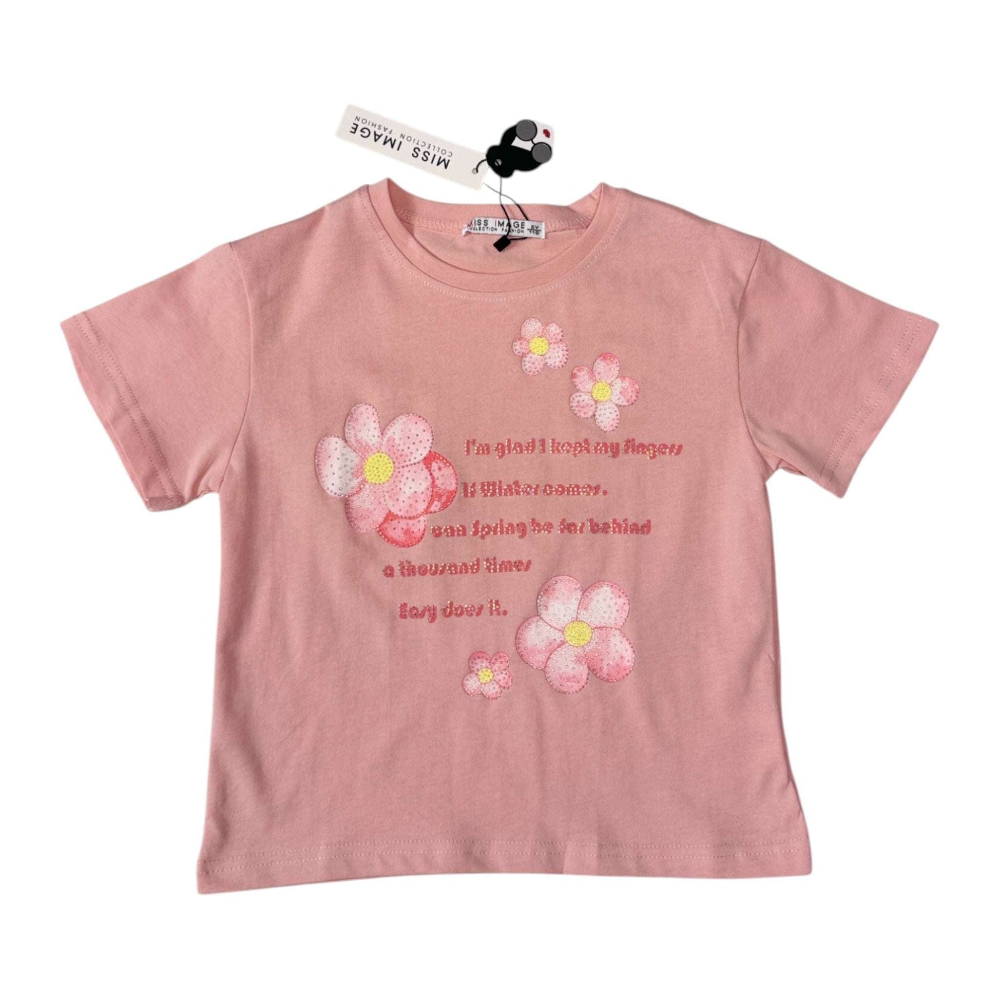 Tricou cu floricele de fata roz - Kids Magazin