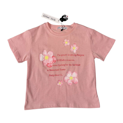 Tricou cu floricele de fata roz - Kids Magazin