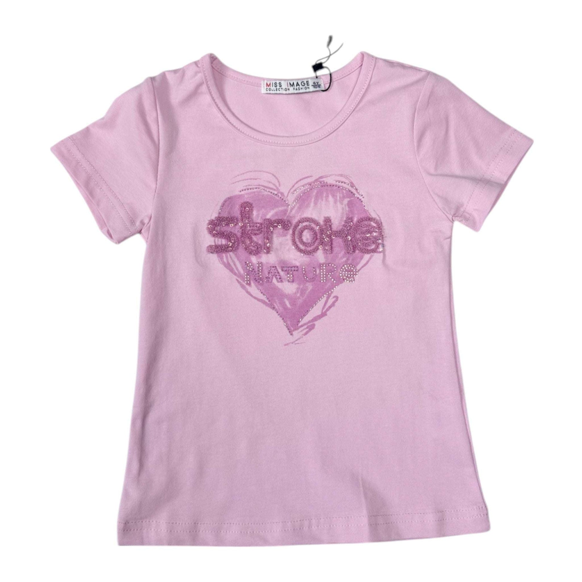Tricou roz cu inimioara - Kids Magazin