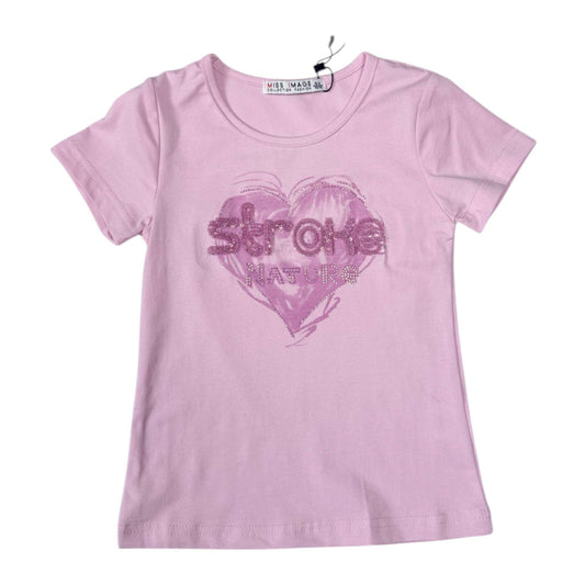 Tricou roz cu inimioara - Kids Magazin
