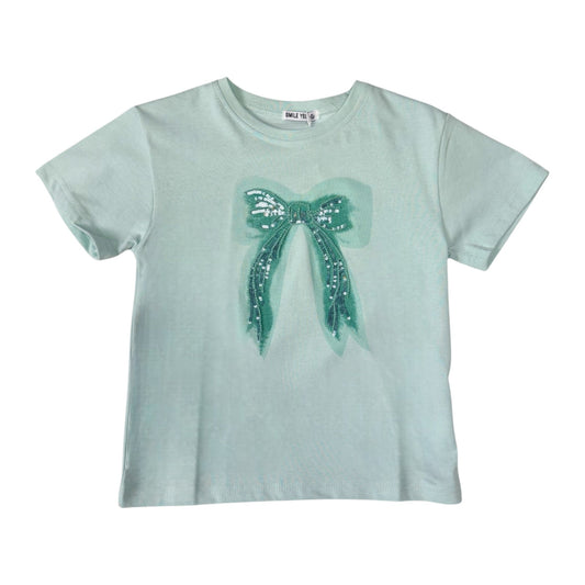 Tricou Verde Menta cu Fundita - Kids Magazin