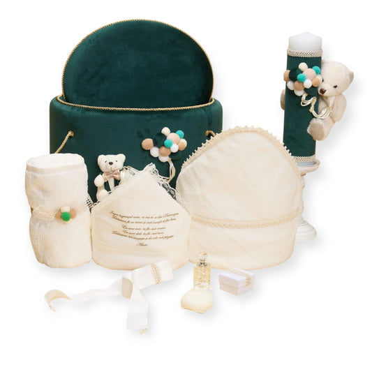 Trusou cu Ursuleț în cufăr de catifea verde - Kids Magazin