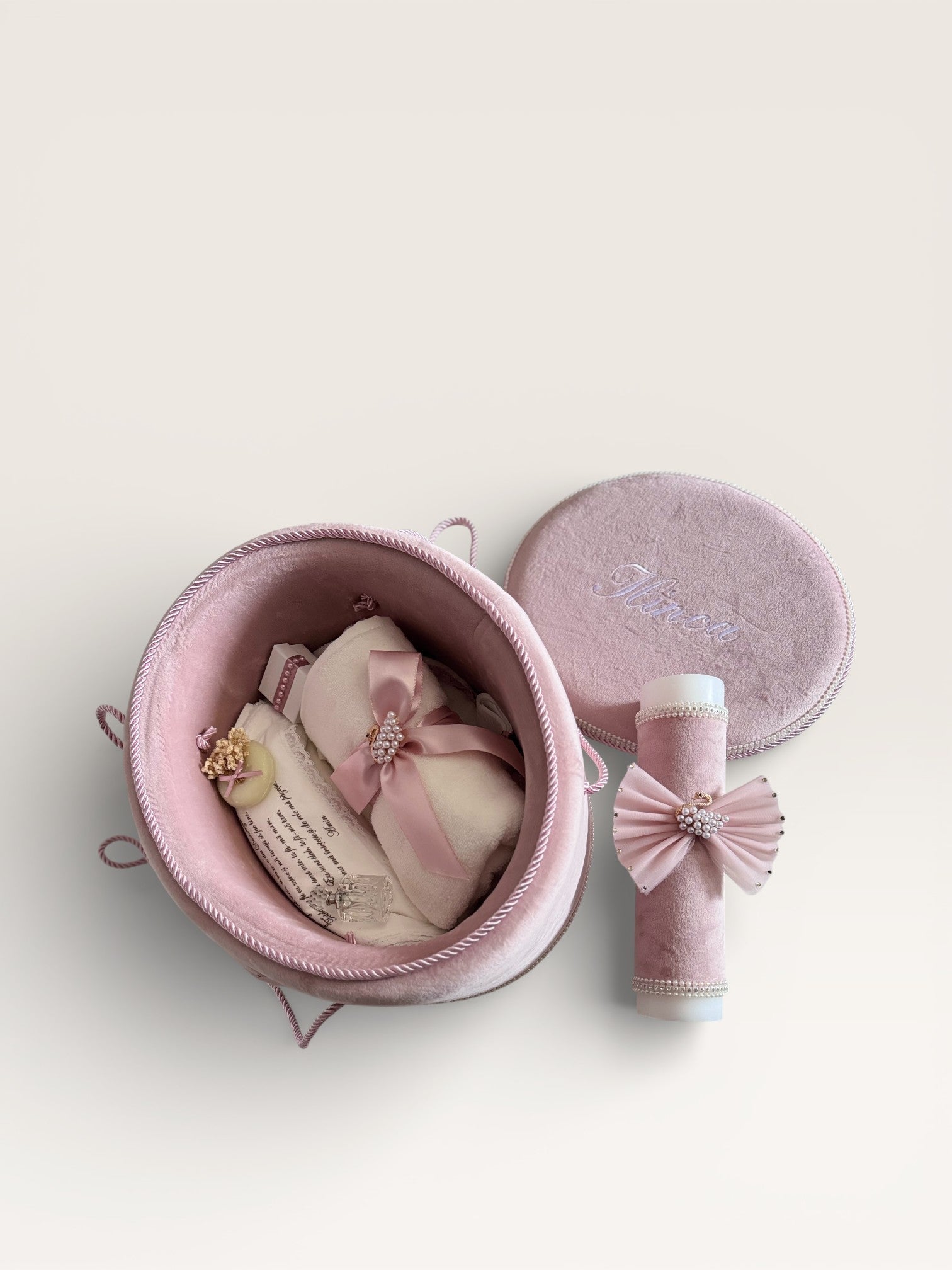 Trusou Lebădă în cufăr de catifea Roz Pudră - Kids Magazin