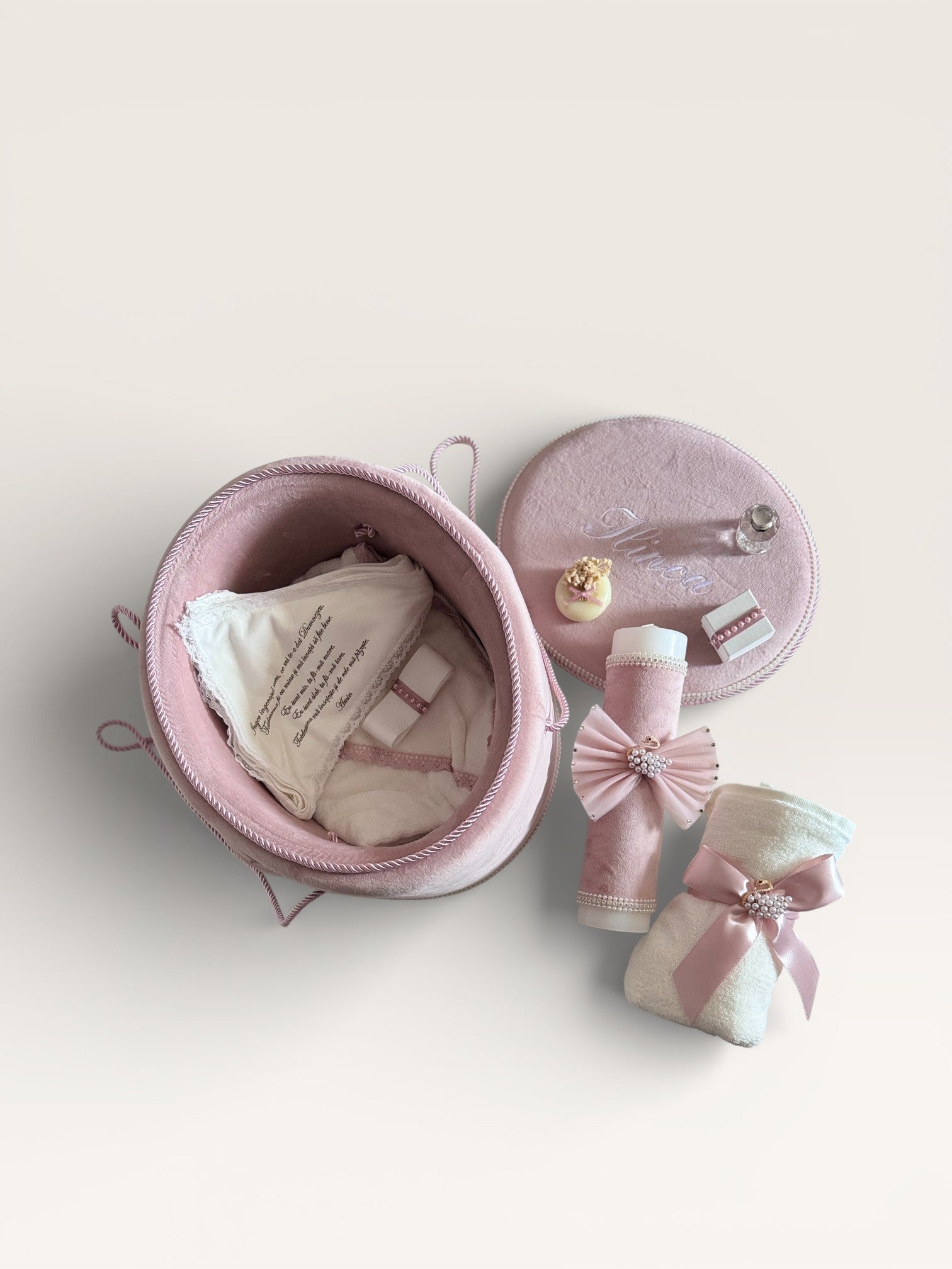 Trusou Lebădă în cufăr de catifea Roz Pudră - Kids Magazin