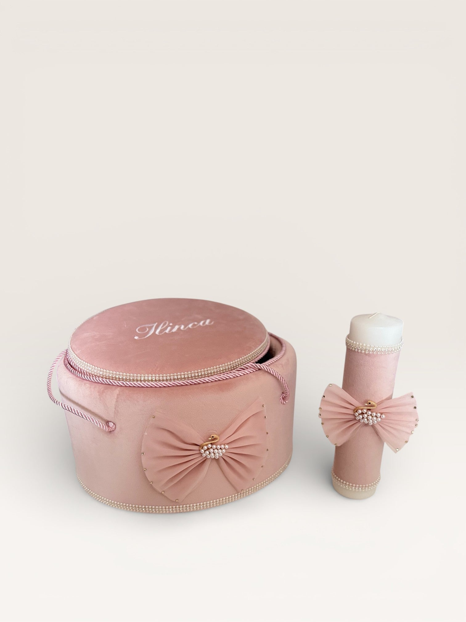 Trusou Lebădă în cufăr de catifea Roz Pudră - Kids Magazin