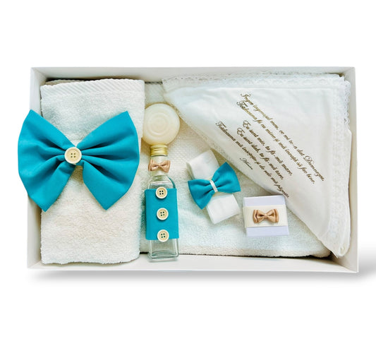 Trusou pentru botez ivory cu papion turqaz - Kids Magazin