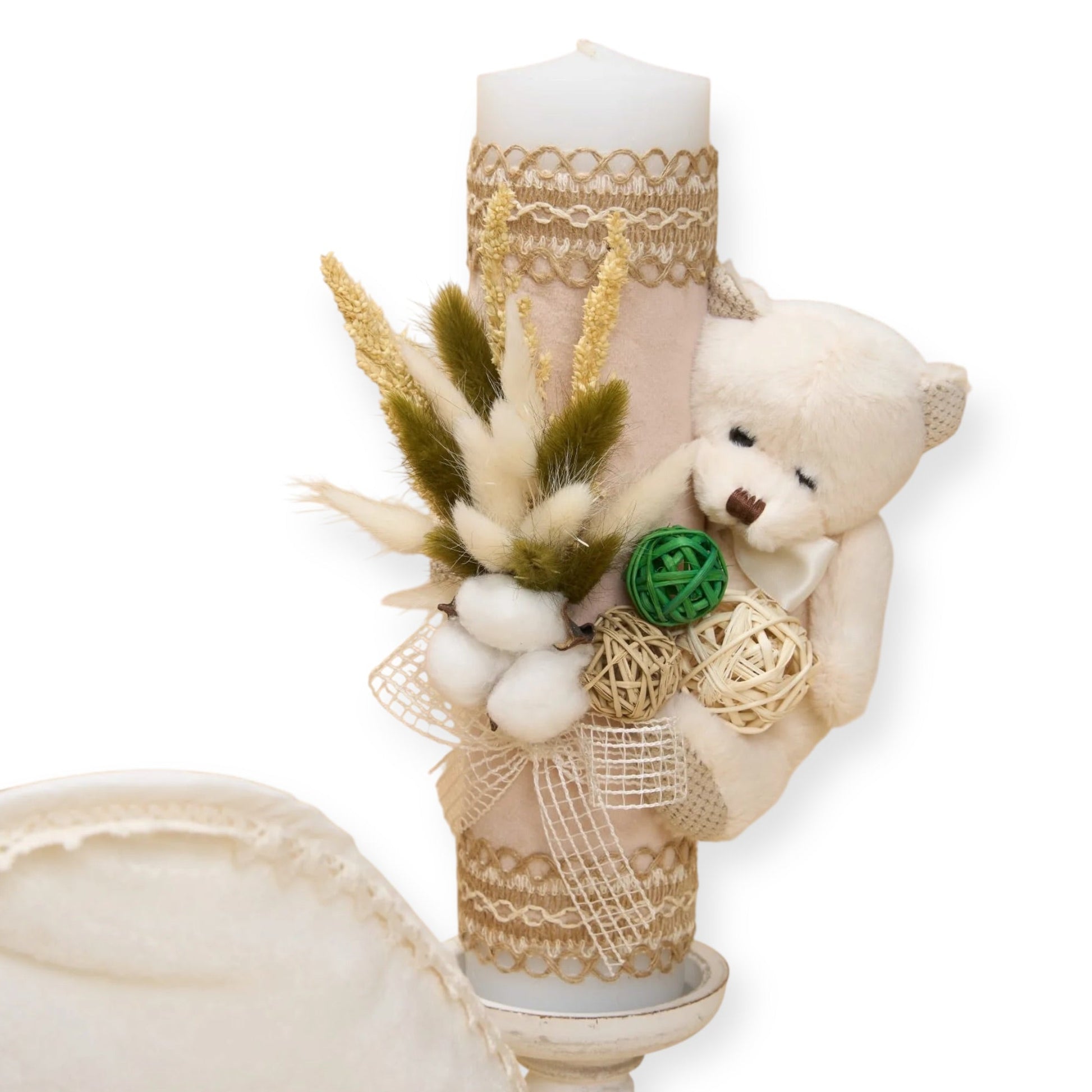 Trusou Ursuleț în cufăr de catifea Crem cu elemente rustice - Kids Magazin