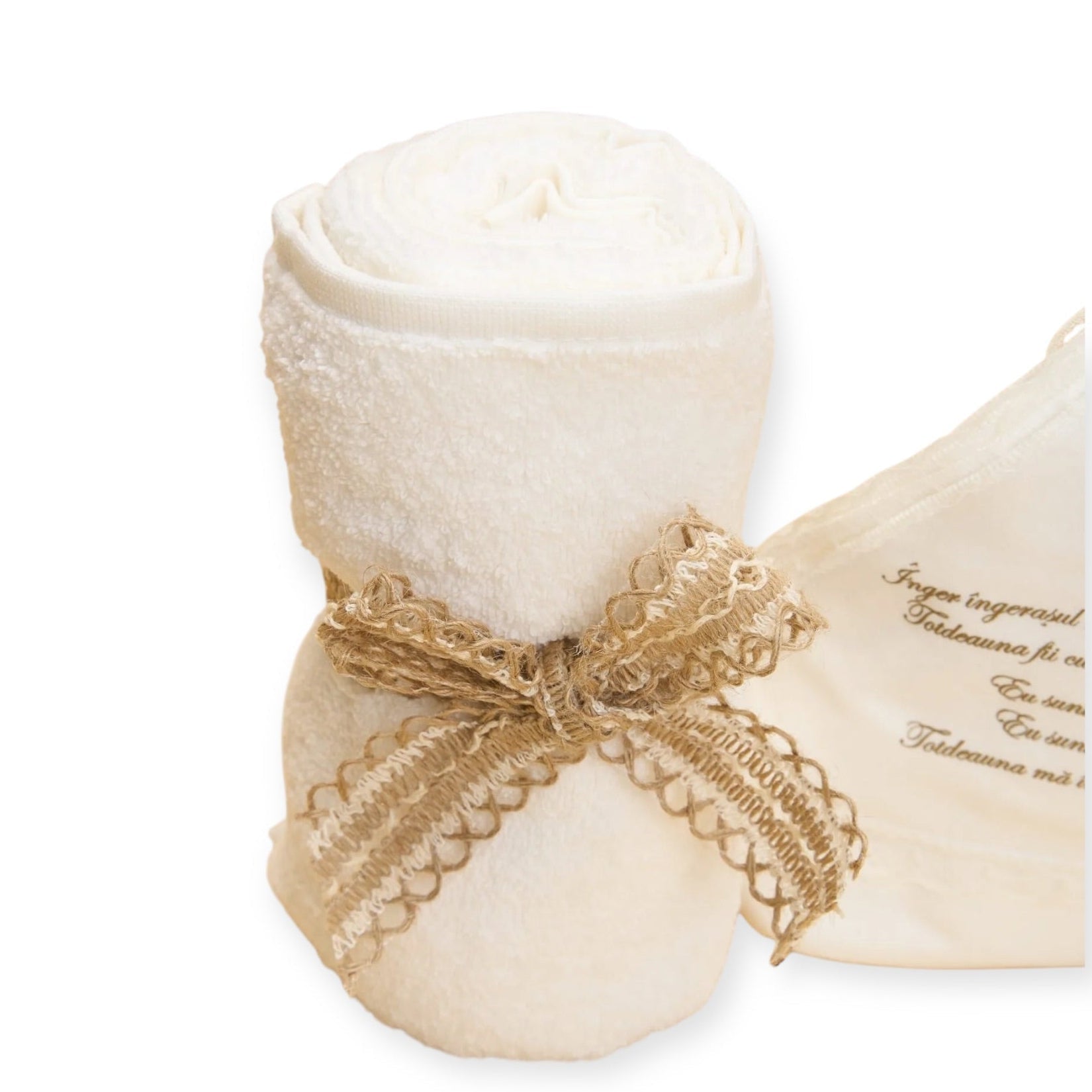 Trusou Ursuleț în cufăr de catifea Crem cu elemente rustice - Kids Magazin