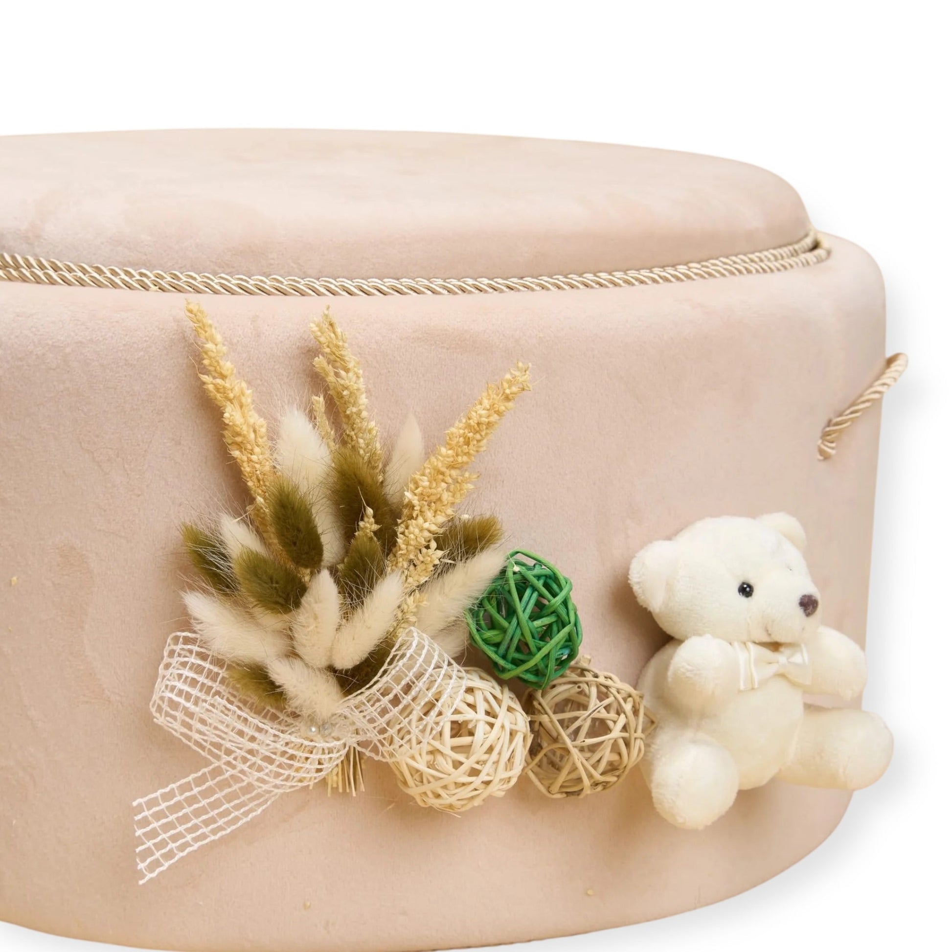 Trusou Ursuleț în cufăr de catifea Crem cu elemente rustice - Kids Magazin