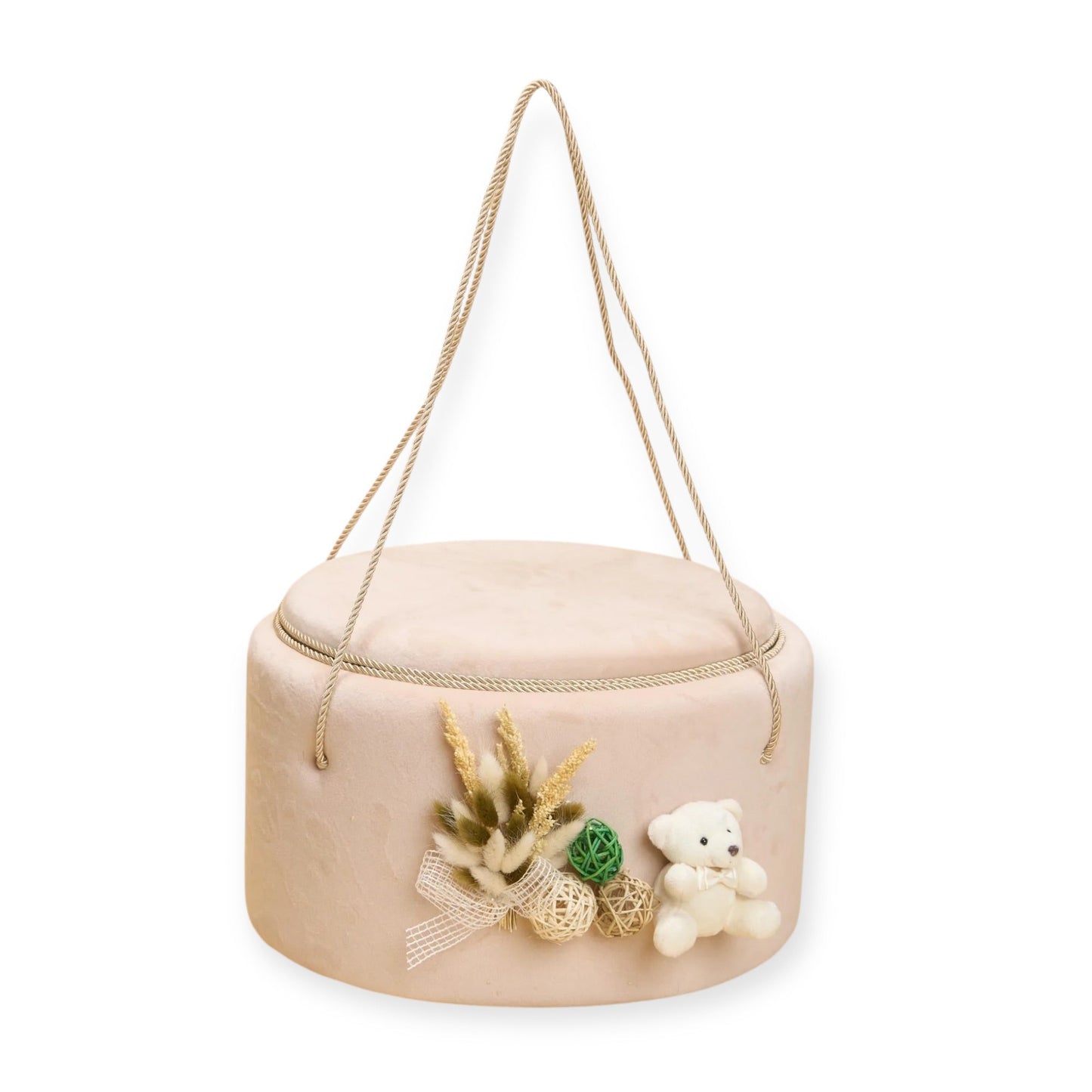 Trusou Ursuleț în cufăr de catifea Crem cu elemente rustice - Kids Magazin
