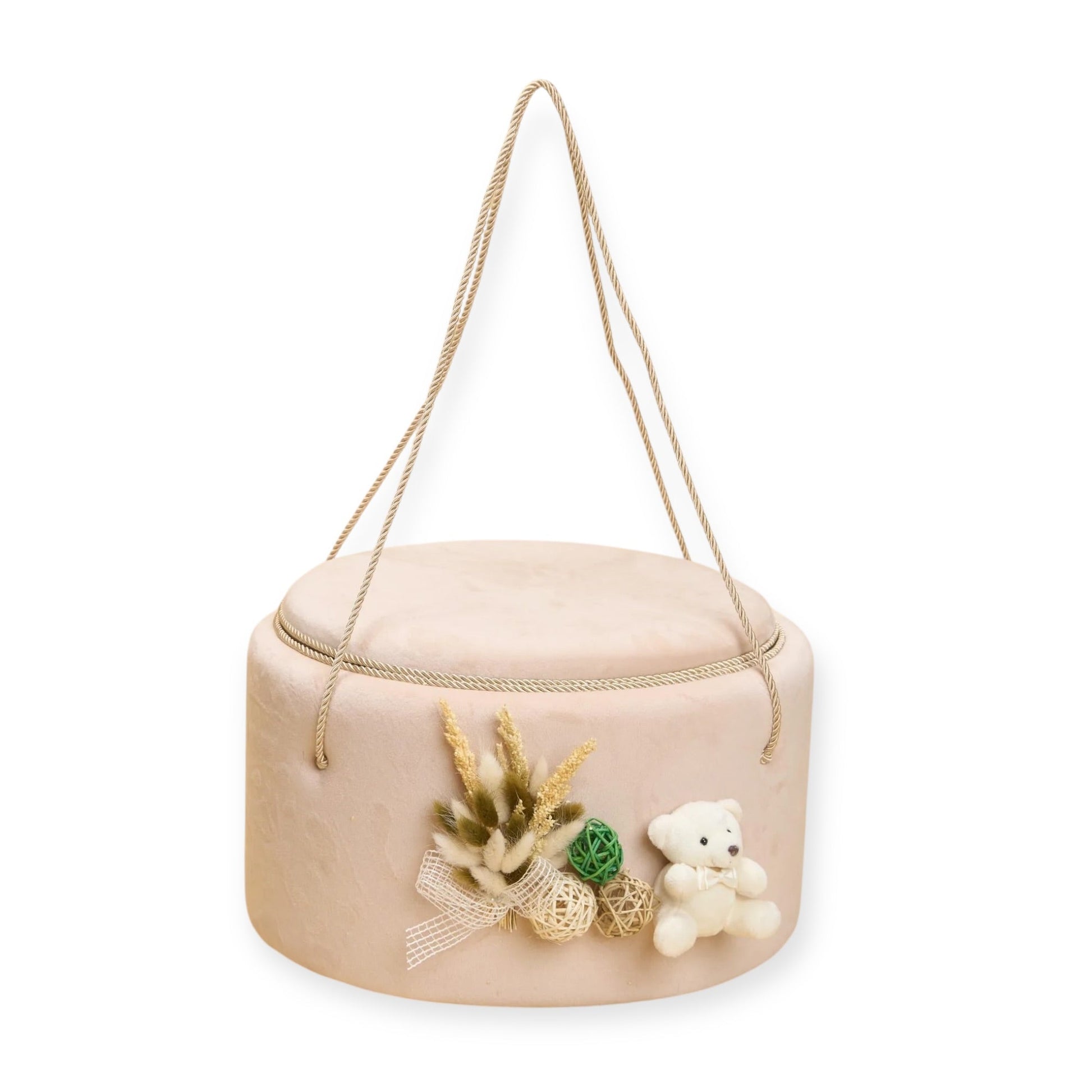 Trusou Ursuleț în cufăr de catifea Crem cu elemente rustice - Kids Magazin