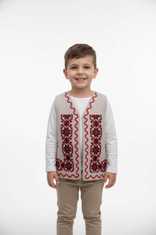 Vesta tradițională crem cu elemente roșii - Kids Magazin