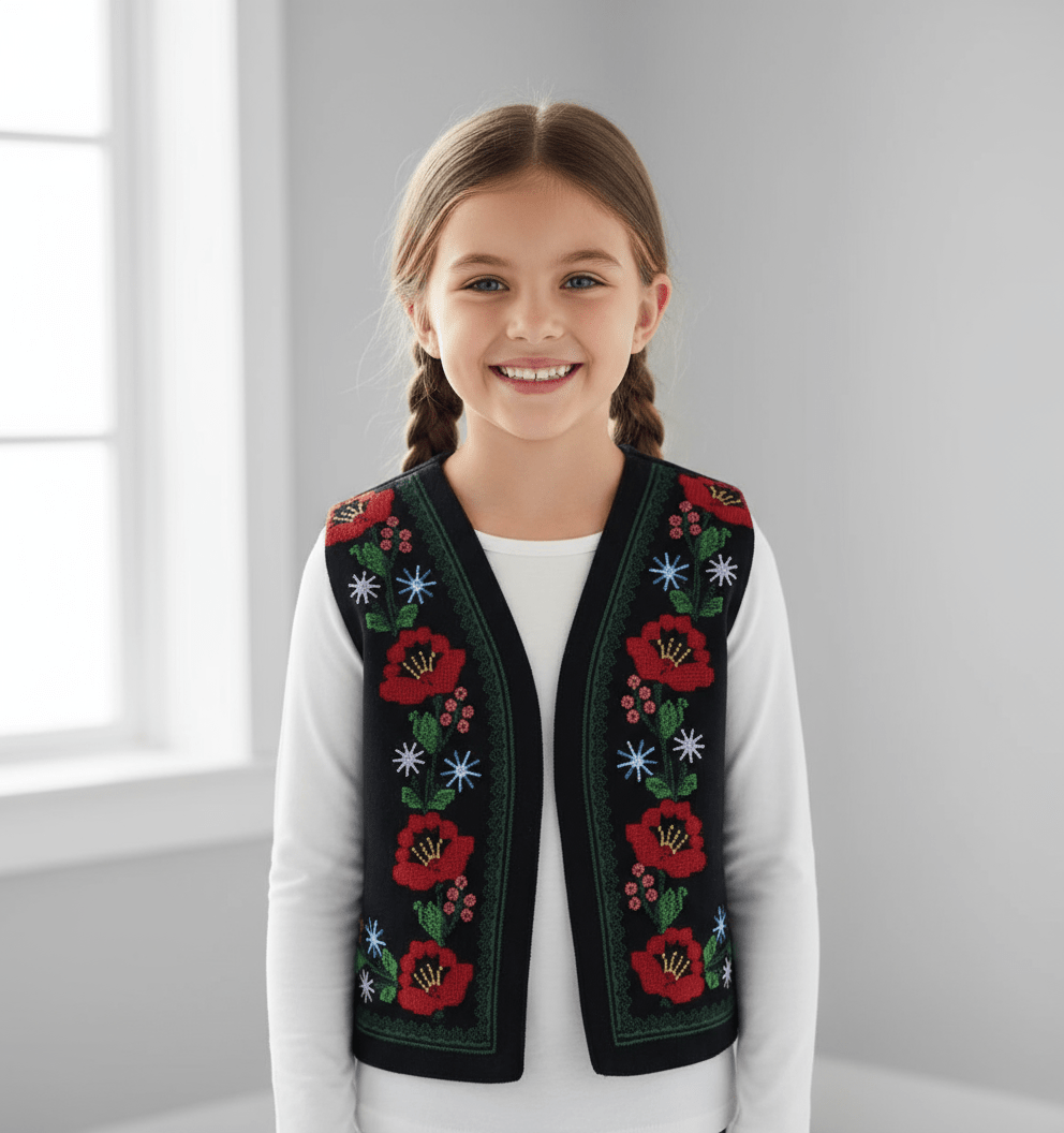 Vesta tradițională cu model floral - Kids Magazin
