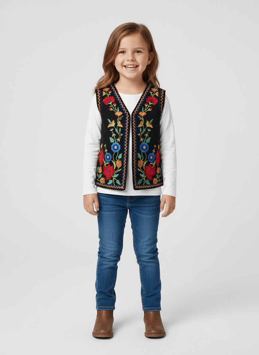 Vesta tradițională cu model florală - Kids Magazin